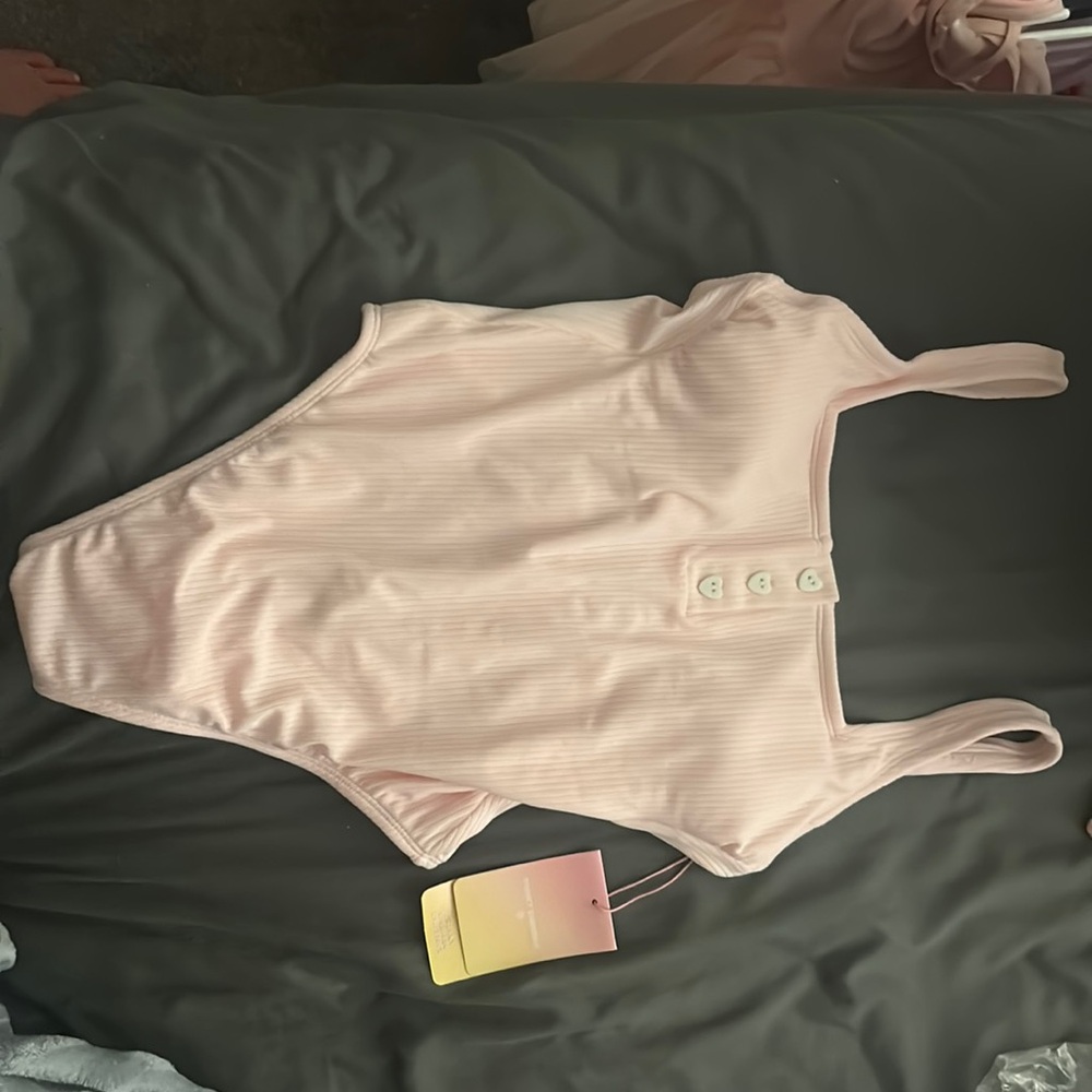 Stoney Clover Pink Ribbed One Piece Swim Small